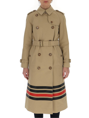 Burberry Stripe Detail Gabardine Trench Coat