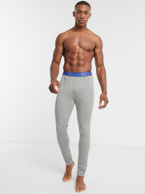 Asos Design Lounge Pyjama Megging In Gray Marl With Branded Blue Textured Waistband