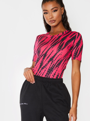 Hot Pink Zebra Print Round Neck Short Sleeve...