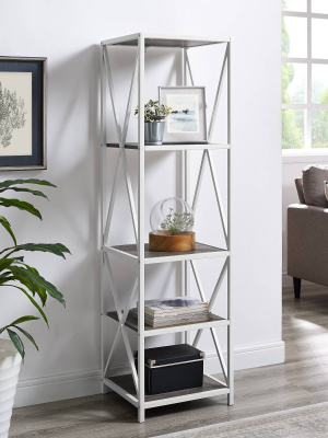 61" Urban Industrial X Side Metal And Wood Bookshelf - Saracina Home