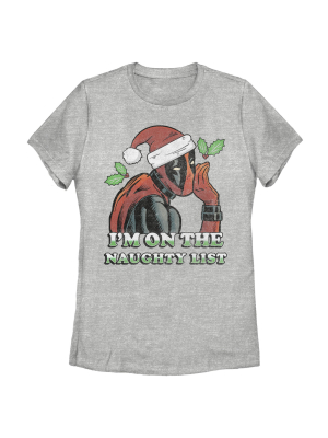 Women's Marvel Christmas Deadpool Naughty List T-shirt