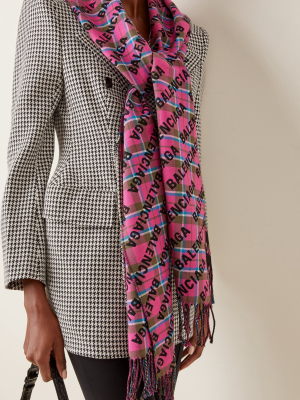 Printed Checked Wool Scarf