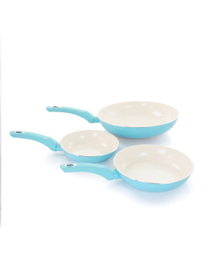 Gibson Home Pastel 3 Piece Aluminum Nonstick Ceramic Frying Pan Set In Mint