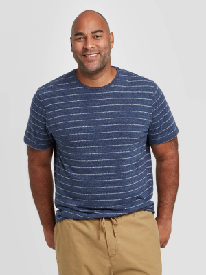 Men's Big & Tall Standard Fit Novelty Crew Neck Jacquard Stripes T-shirt - Goodfellow & Co™ Blue