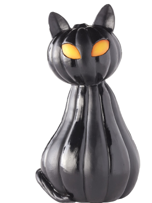 Lakeside Ceramic Cat Head On Pumpkin Body With Lighted Eyes In Standing Position Figure