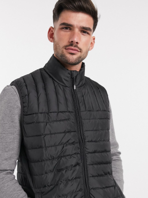Only & Sons Quilted Vest With Stand Collar In Black