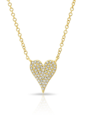 14kt Yellow Gold Diamond Small Modern Pave Heart Necklace