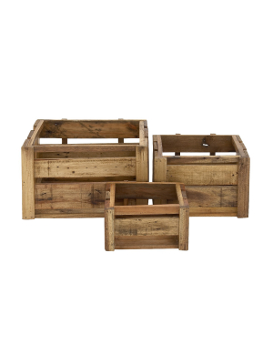 Decorative Basket Set Of 3 - Wood - Olivia & May Brown