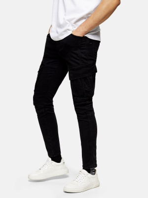 Black Skinny Cargo Denim Sweatpants