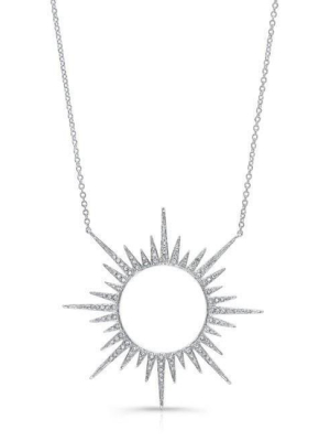 14kt White Gold Diamond Open Sunburst Necklace