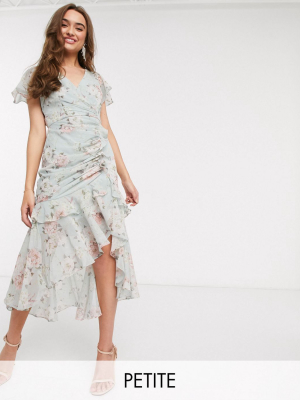 Ever New Petite Ruched Midi Dress In Soft Mint Floral