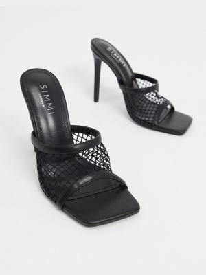 Simmi London Samia Mules With Square Toes In Black Mesh