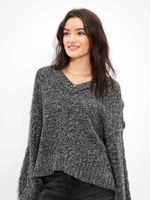 Ae Cropped Pointelle V-neck Sweater