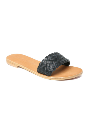 Malibu Black Braided Leather Slide Sandal