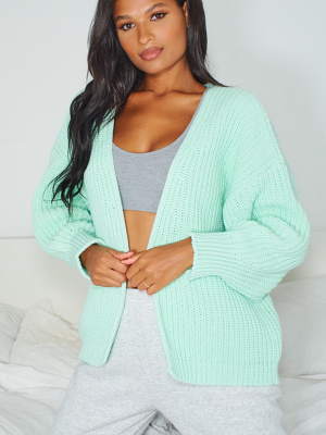 Mint Chunky Knit Slouchy Cardigan