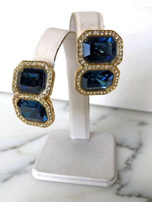 Vintage Sapphire Blue And Diamante Crystal Statement Earring