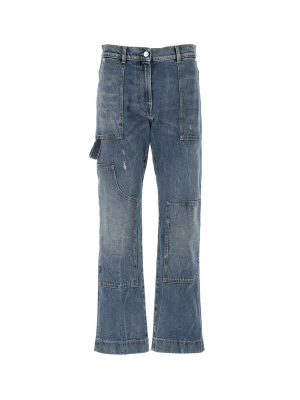 Msgm Logo Print Distressed Panelled Jeans