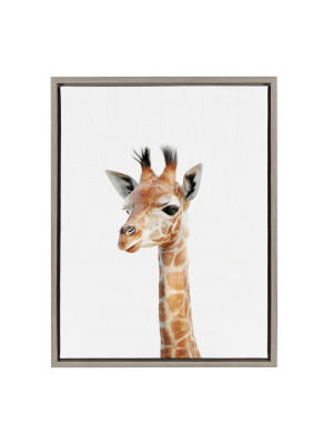 18" X 24" Sylvie Baby Giraffe Framed Canvas By Amy Peterson Gray - Kate And Laurel
