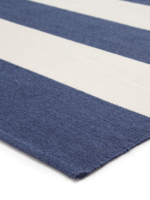 Remora Indoor/ Outdoor Stripe Dark Blue & Ivory Area Rug