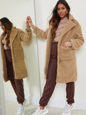 Camel Borg Longline Coat