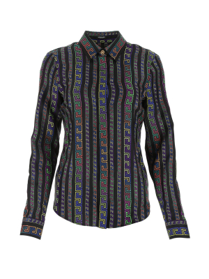 Versace Greca Neon-printed Curved Hem Shirt