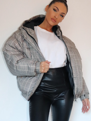 Monochrome Hooded Check Puffer