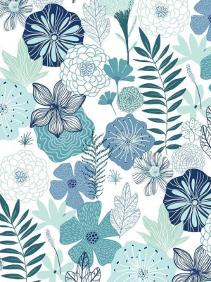 Perennial Blooms Peel & Stick Wallpaper In Blue By Roommates For York Wallcoverings