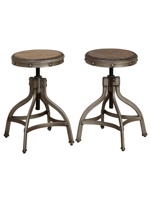 Adjustable Height Stool With Nailhead (set Of 2) - Pewter Silver - Target Marketing Systems