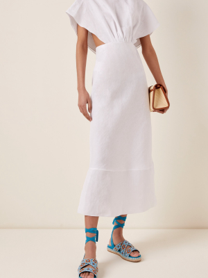 Drape-detailed Linen Midi Dress