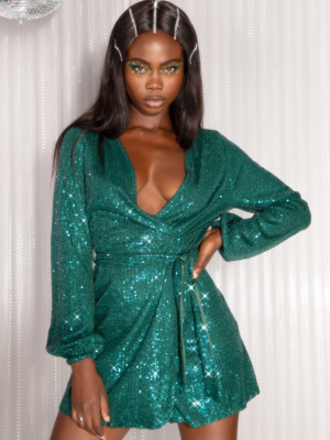 Avenue Sequin Mini Dress Emerald