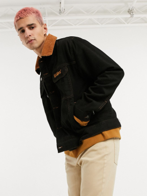 Kickers Trucker Jacket In Black With Contrast Cord Collar