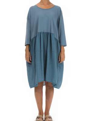 Balloon Steel Blue Silk Cotton Dress