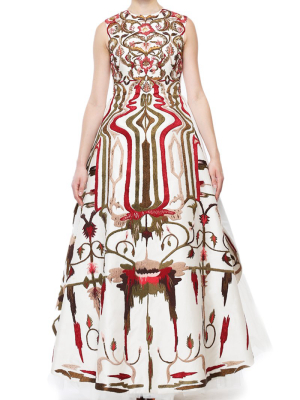 Geometric & Floral Embroidered Gown