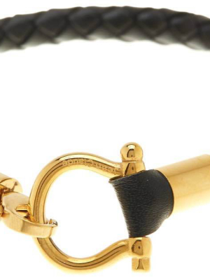 Jean Claude Black Leather With Small Golden "d" Clamp Closure Bracelet