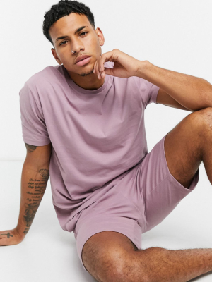 Asos Design Lounge T-shirt And Short Pajama Set In Purple