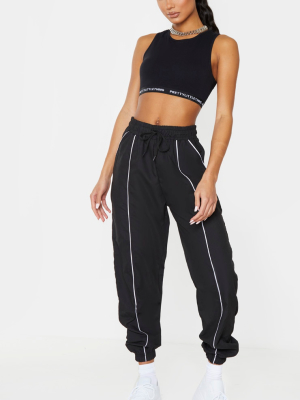 Black Contrast Binding Peach Skin Joggers