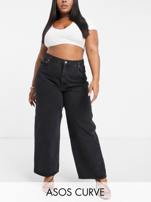 Asos Design Curve High Rise 'relaxed' Dad Jeans In Washed Black