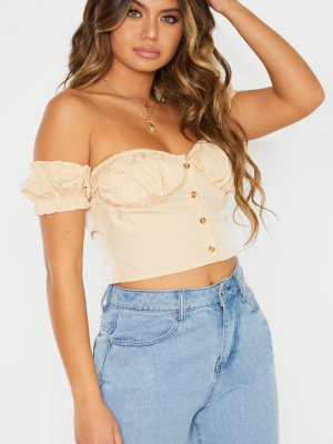 Stone Ruched Cup Button Up Short Sleeve Crop Top