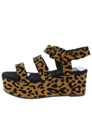 Blondie05ex Camel Black Leopard Platform Wedge