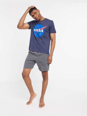 Asos Design Lounge T-shirt And Short Pajama Set With Nasa Print