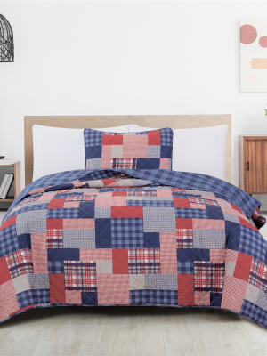 Great Bay Home Plaid Patchwork Reversible Quilt Set
