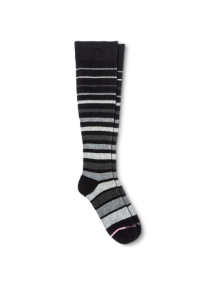 Dr. Motion Women's Mild Compression Variegated Striped Knee High Socks - Black/gray 4-10