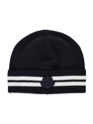 Moncler Enfant Logo Patch Striped Beanie