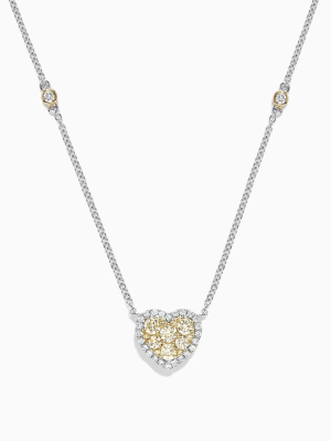 Effy Canare 14k Two Tone Gold Yellow And White Diamond Heart Necklace, 0.71 Tcw