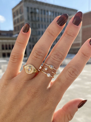 14k Open Ring With Tiny Pearl And French Pave Set Diamonds