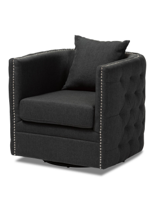 Micah Fabric Upholstered Tufted Swivel Chair Black - Baxton Studio