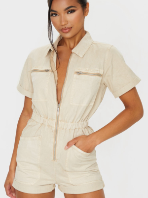 Stone Zip Front Denim Romper