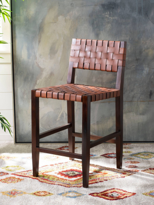 Paxton Woven Leather Counter Height Barstool Cognac - Safavieh