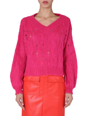 Msgm Distressed V-neck Sweater