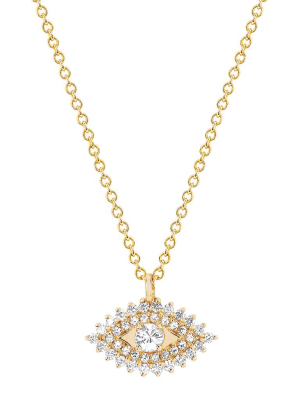 Diamond & Sapphire Evil Eye Necklace - Yellow Gold